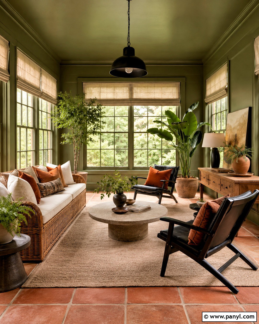 Moody Olive Sunroom - 20 dark moody interior design ideas