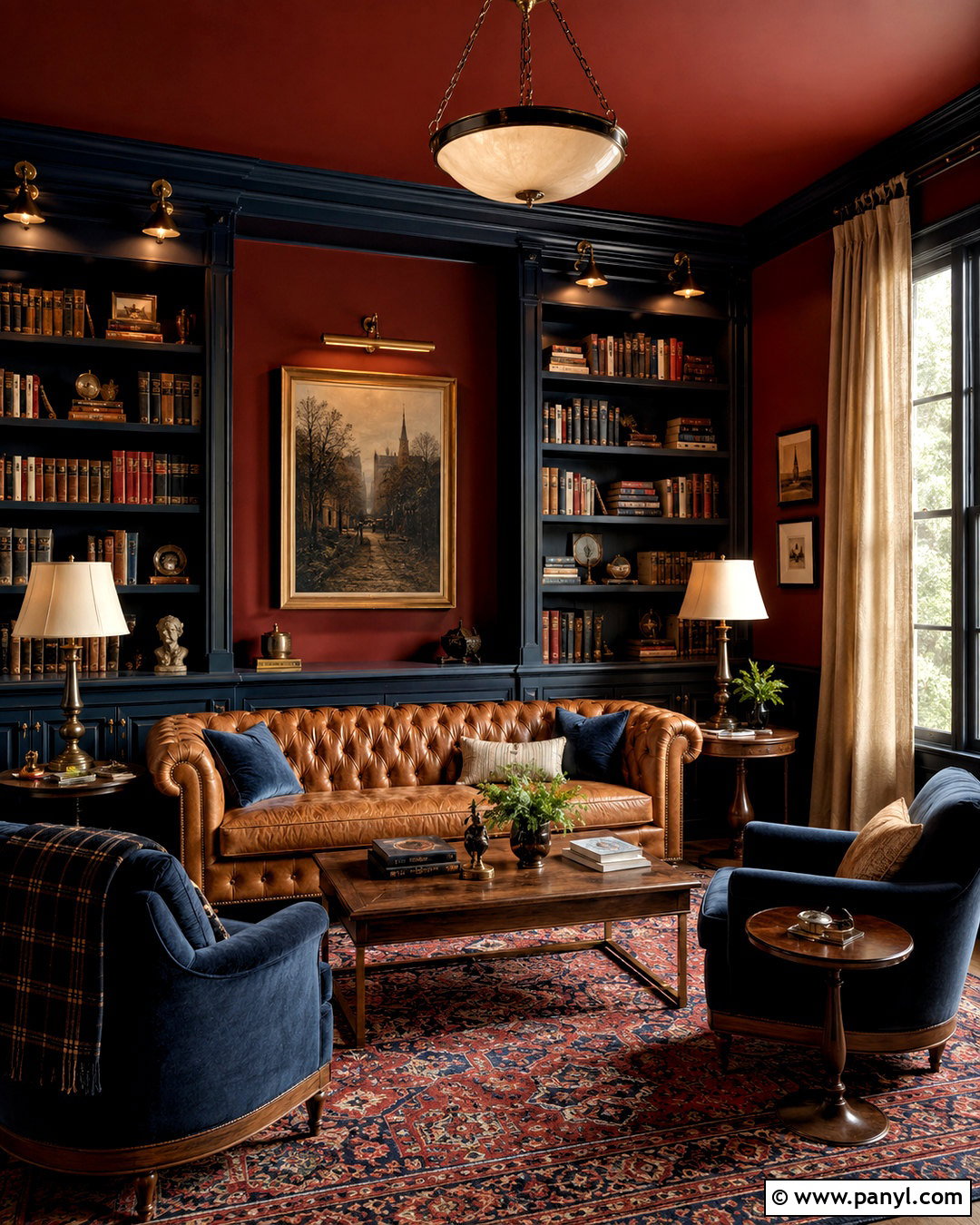 Moody Oxblood And Navy Library - 20 moody color palette home ideas