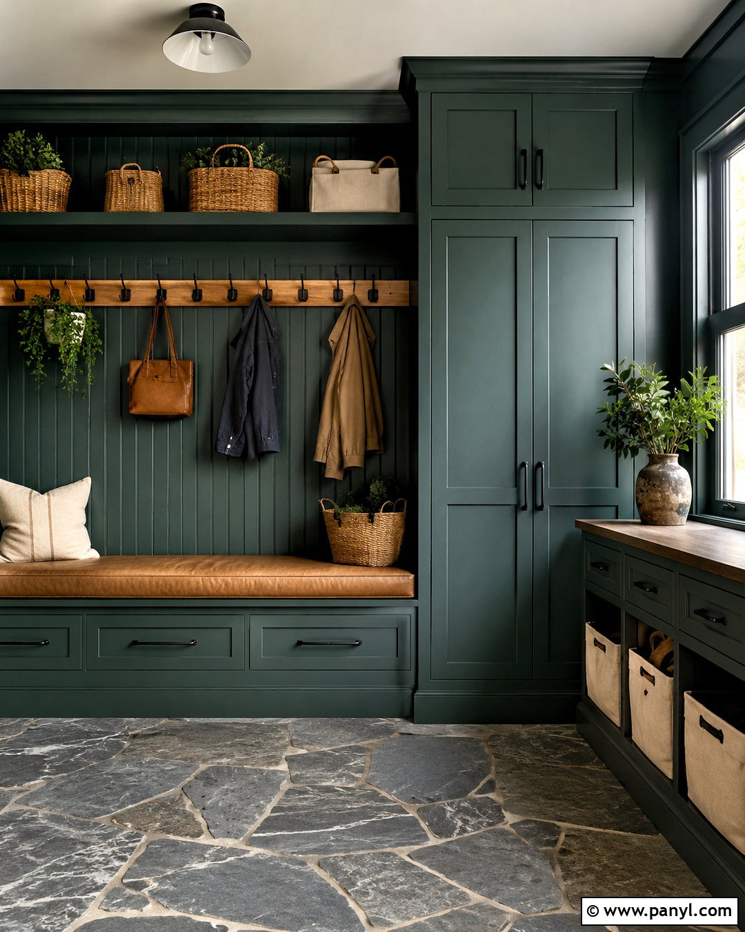 Moody Pine Green Mudroom - 20 moody color palette home ideas