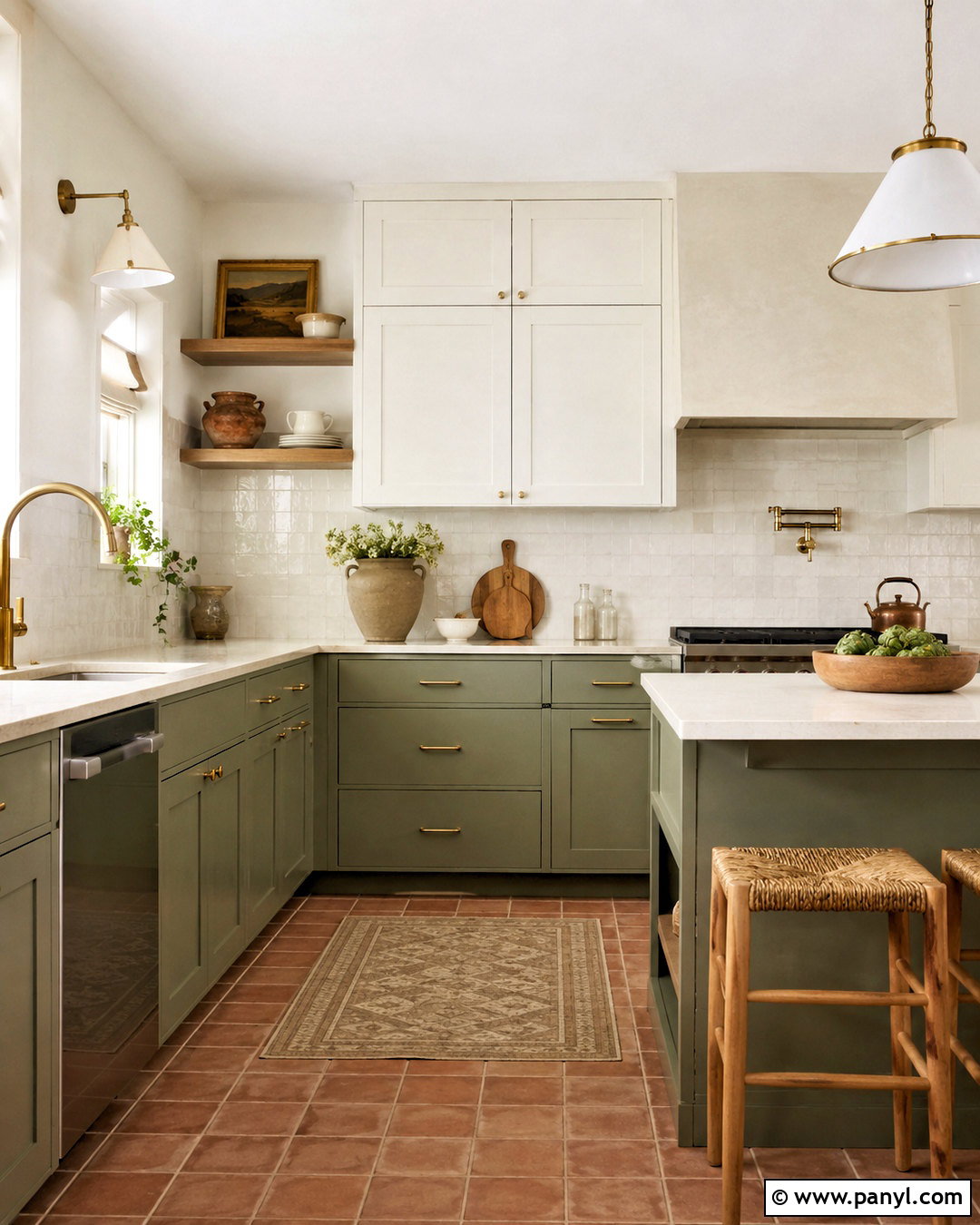 Morning Glory Kitchen With Green Cabinets - 40 Morning Glory Colour On Wall Ideas