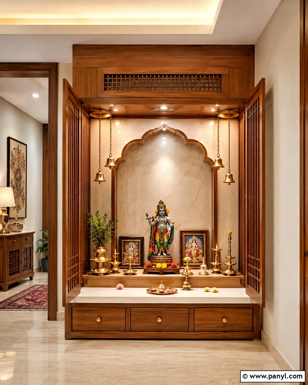 Morning Glory Pooja Room With Warm Wood - 20 morning glory asian paints
