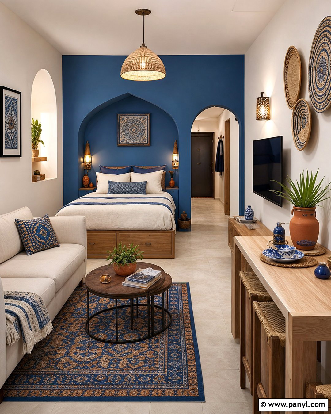 Moroccan Blue Studio Apartment Walls - 20 Morocco Blue Walls