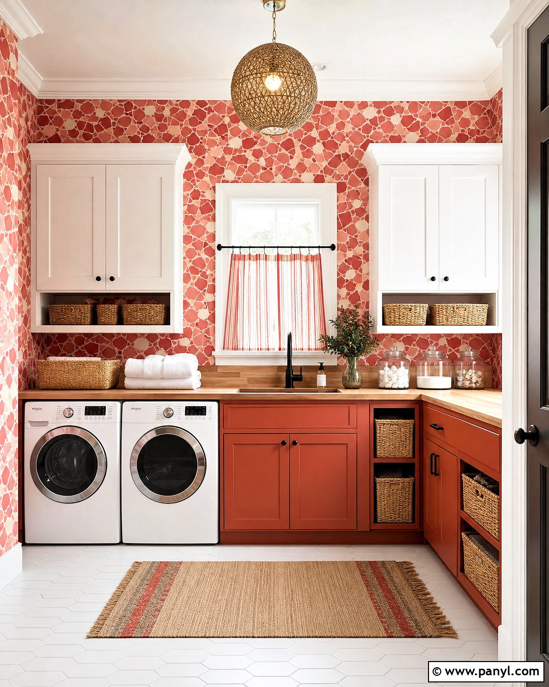 Mosaic Red Wallpaper Laundry Room - 20 funky red wallpaper ideas