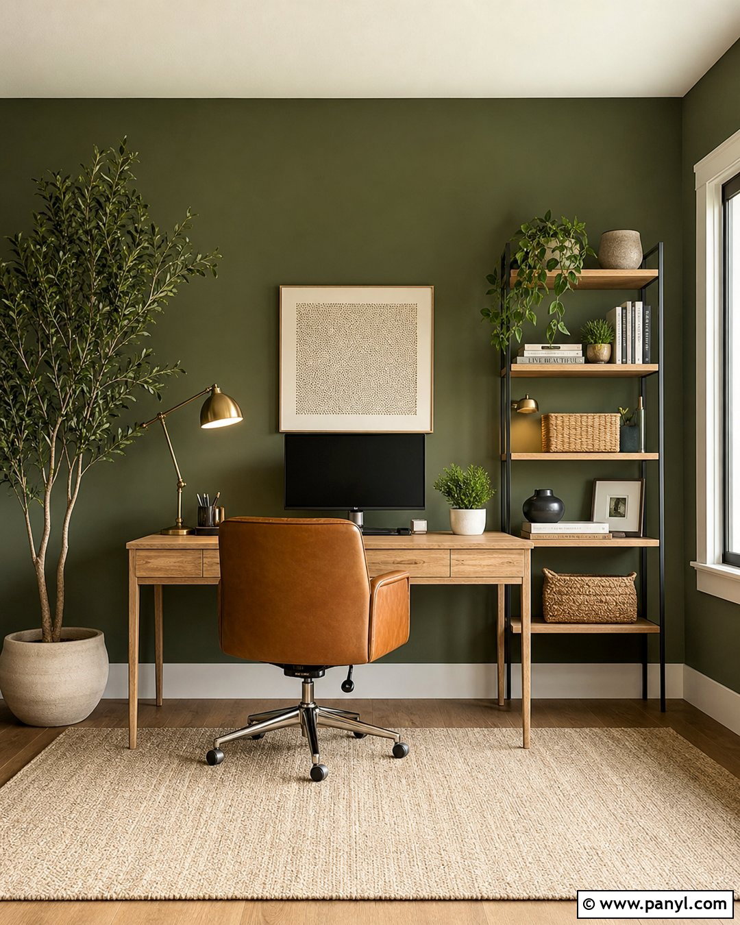 Moss Green Accent Wall Home Office - 50 green accent wall ideas