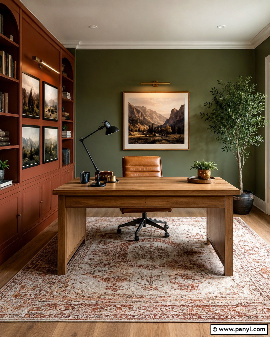 Moss Green And Rust Red Home Office - 20 Red And Green Walls
