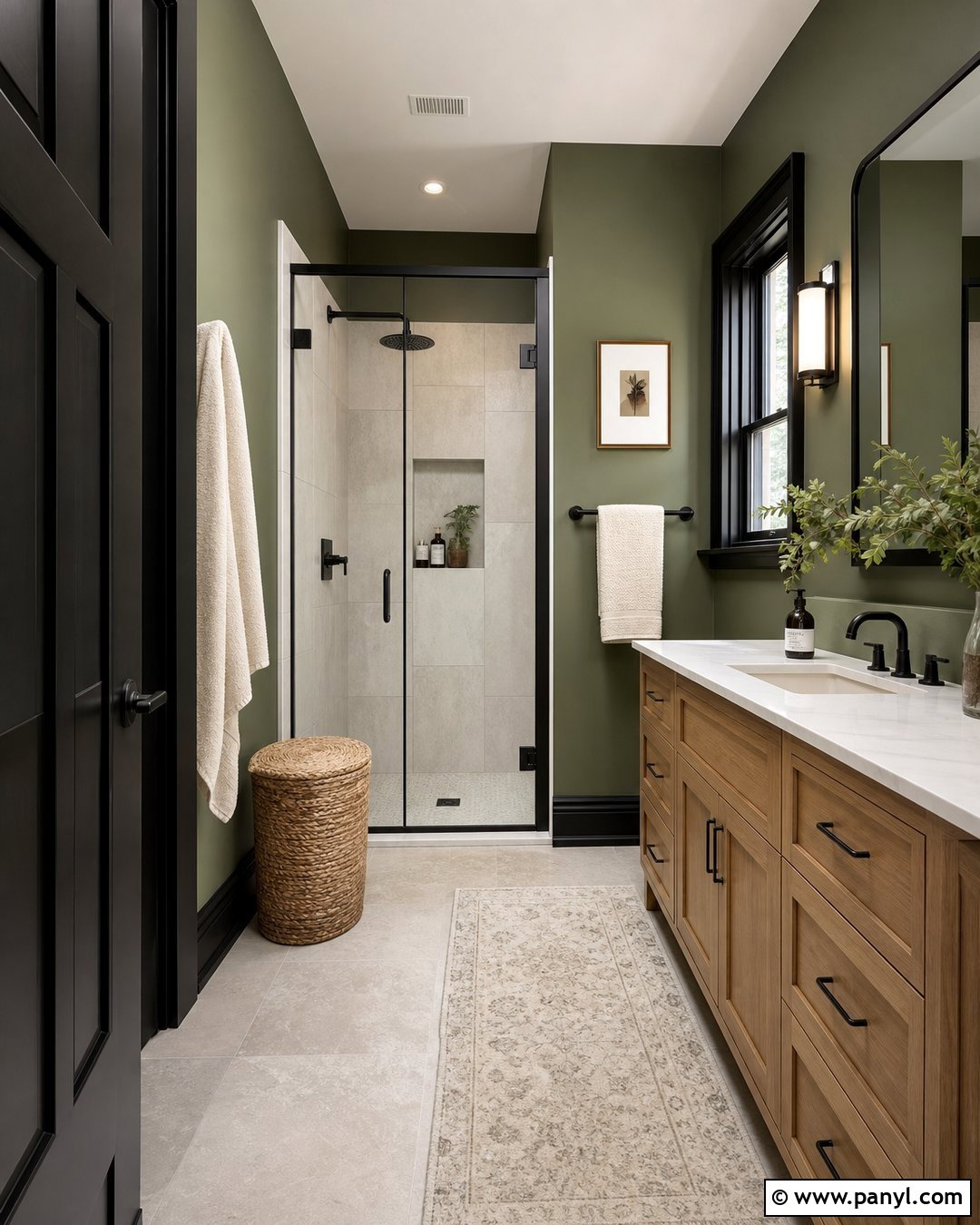 Moss Green Bathroom With Black Trim - 25 Green Wall Black Trim Ideas