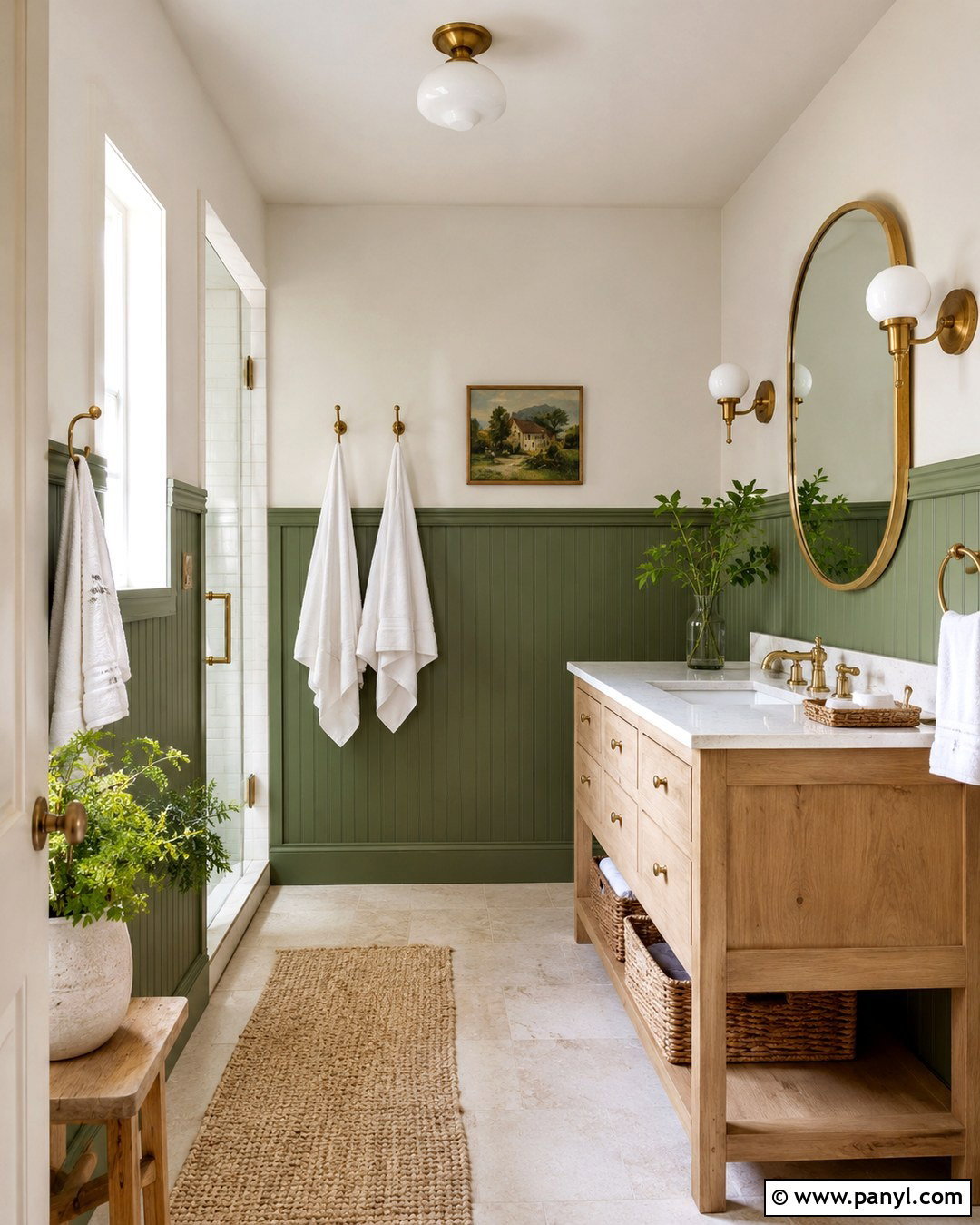 Moss Green Beadboard Bathroom - 20 Green Painted Paneling Ideas