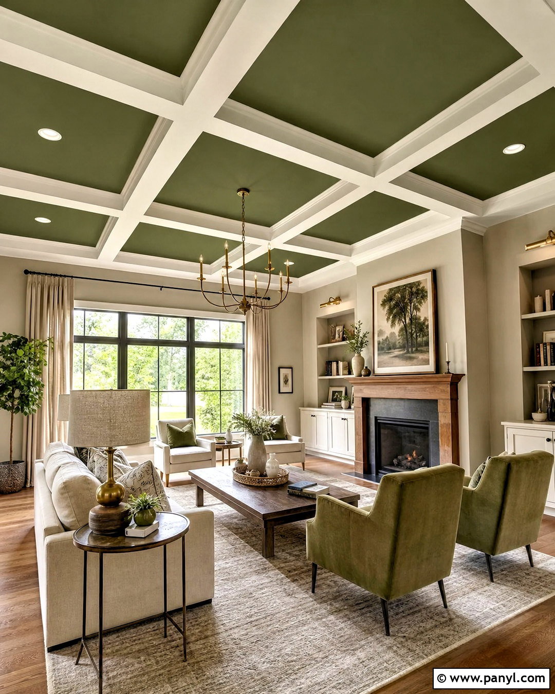 Moss Green Coffered Ceiling Living Room - 20 green ceiling living room ideas