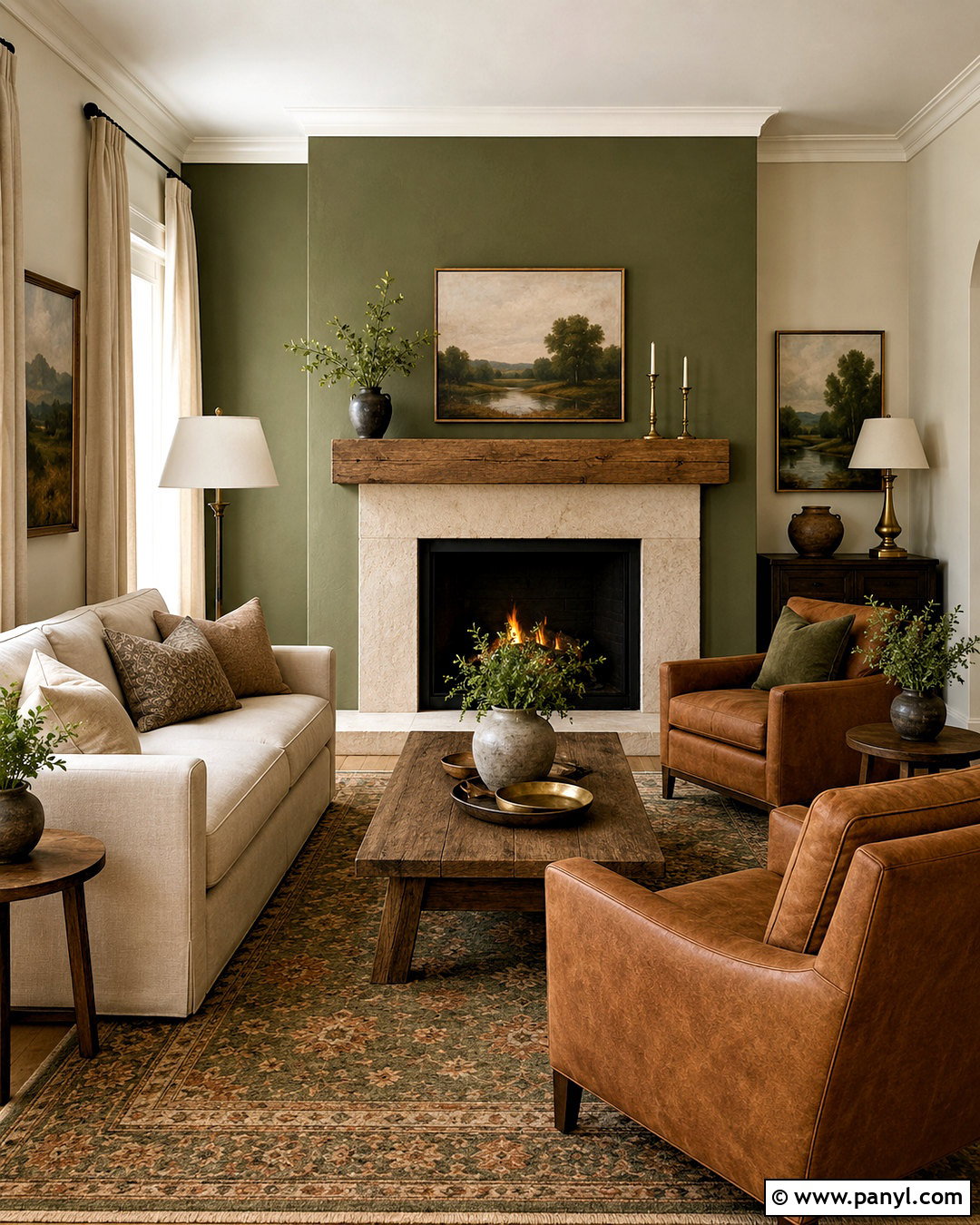 Moss Green Fireplace Wall - 20 Warm Green Wall Color Ideas