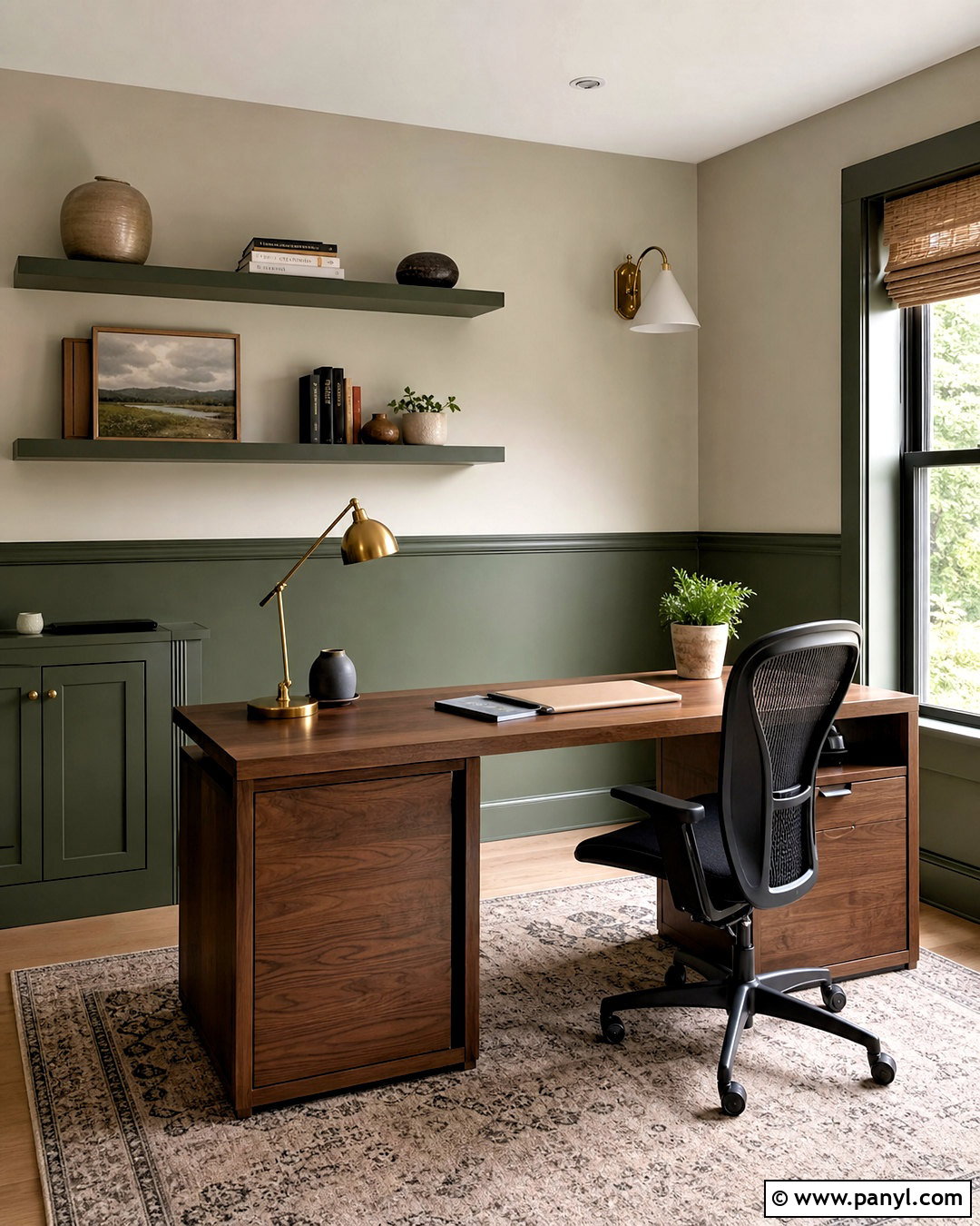 Moss Green Half Wall Home Office - 20 half green wall ideas