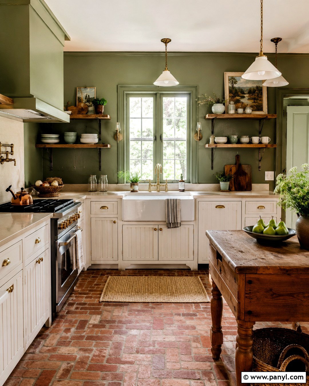 Moss Green Kitchen Walls With White Farmhouse Cabinets - 20 Green Walls With White Cabinets