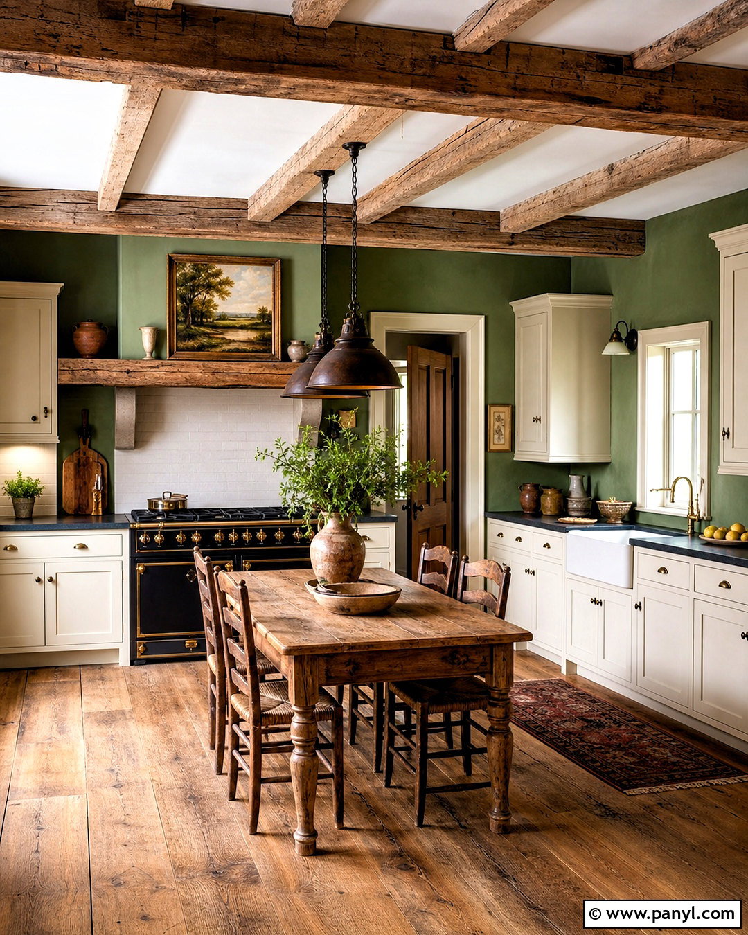 Moss Green Kitchen Walls With Wood Beams - 20 green wall kitchen ideas