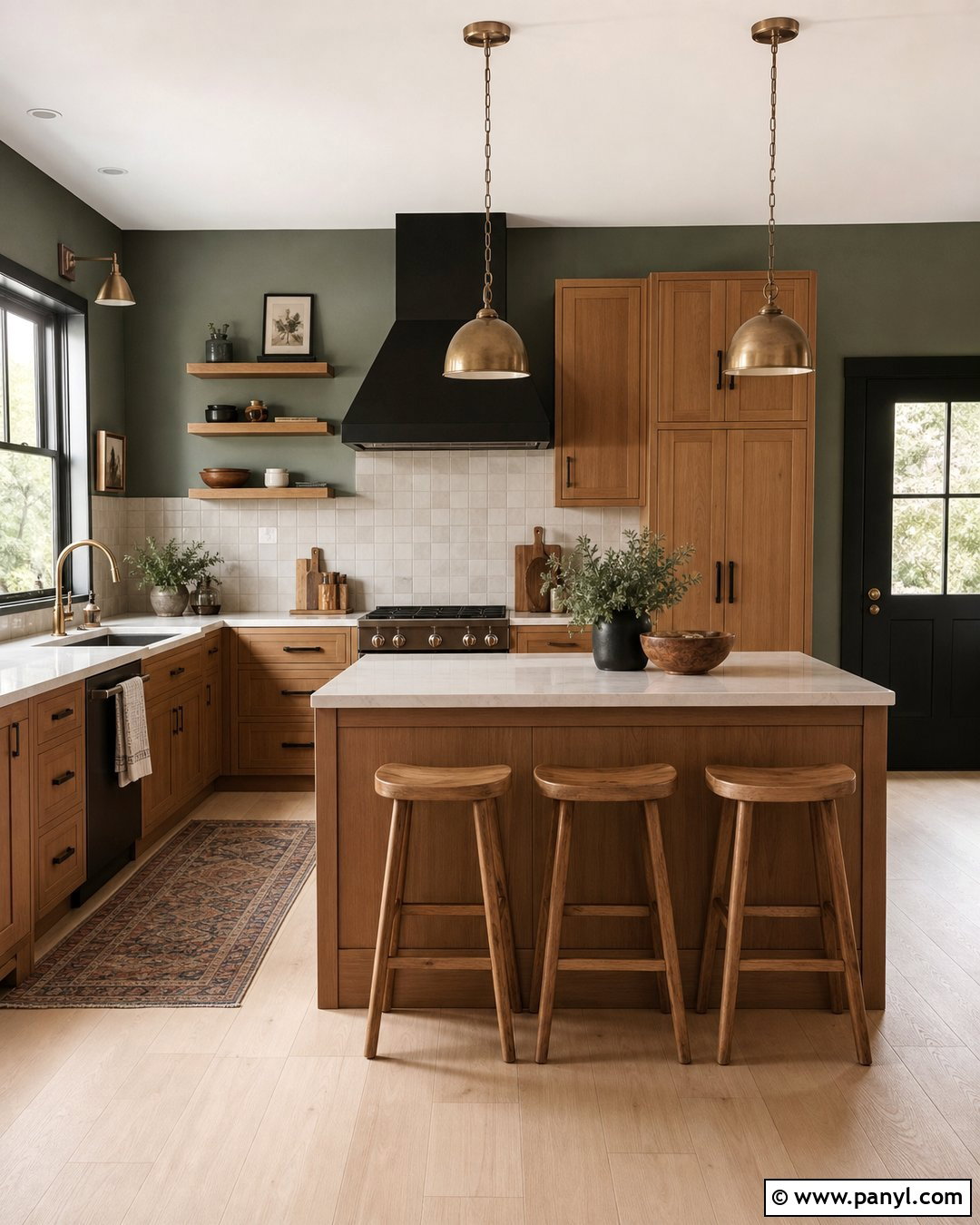 Moss Green Kitchen With Black Trim - 25 Green Walls With Black Trim Ideas