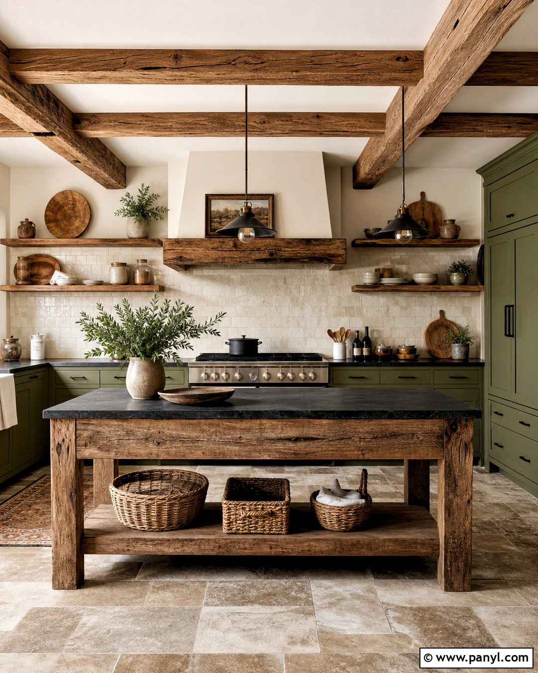 Moss Green Kitchen With Reclaimed Wood - 20 green and brown kitchen ideas