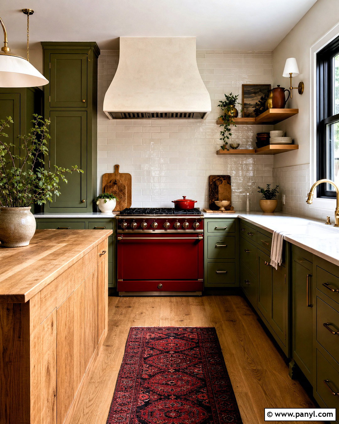 Moss Green Kitchen With Red Range - 20 green and red kitchen ideas