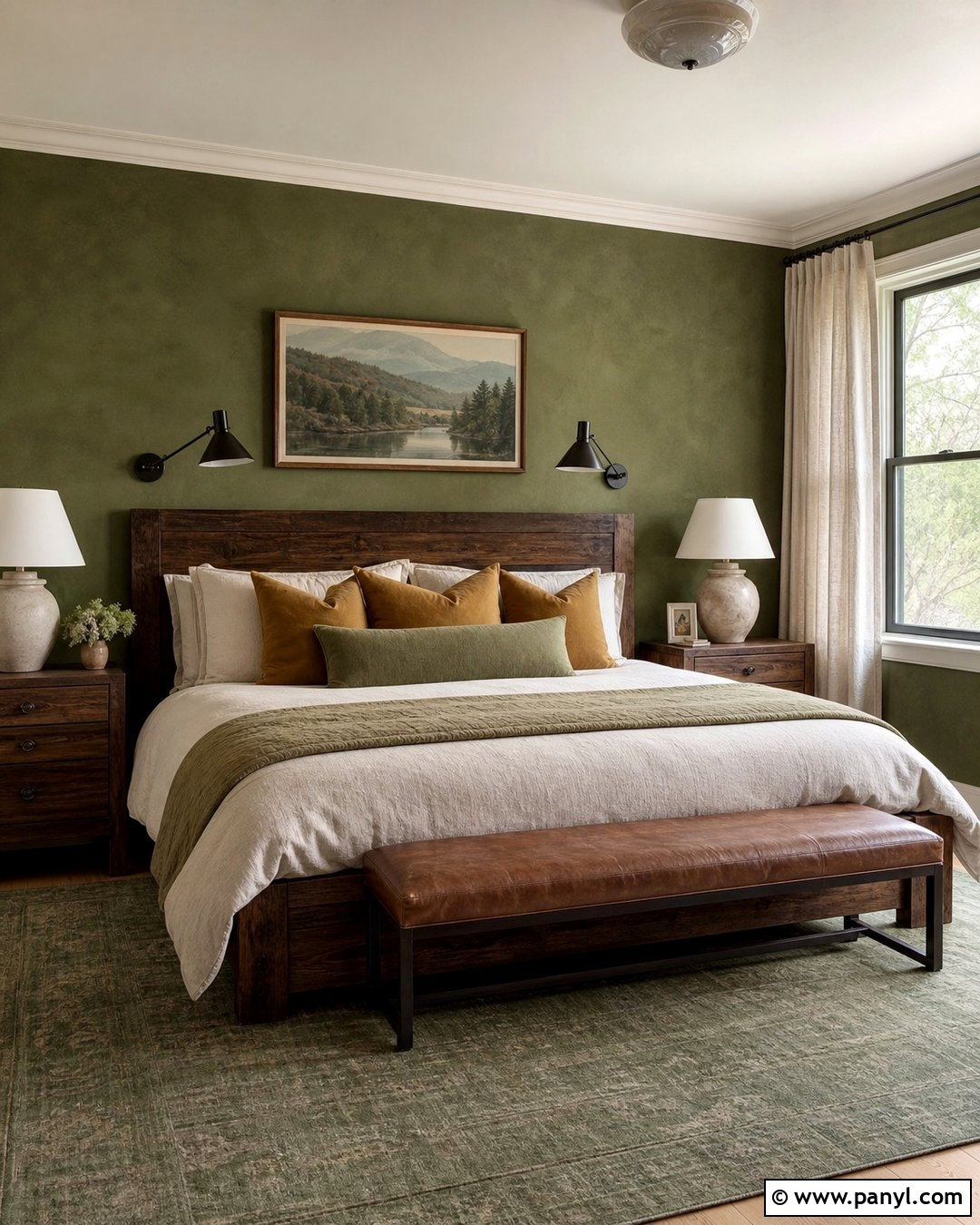 Moss Green Limewash Bedroom - 35 Line Wash Walls