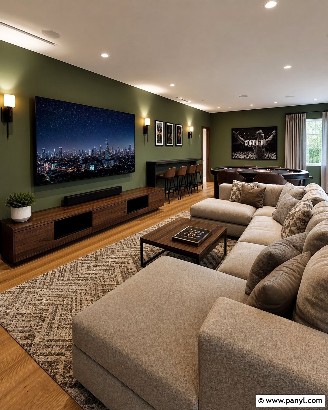 Moss Green Media Game Room - 20 Green Wall Game Room Ideas
