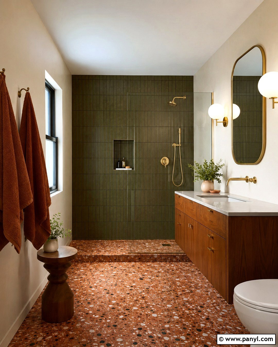Moss Green Midcentury Shower Wall - 20 Green Accent Wall Shower Ideas