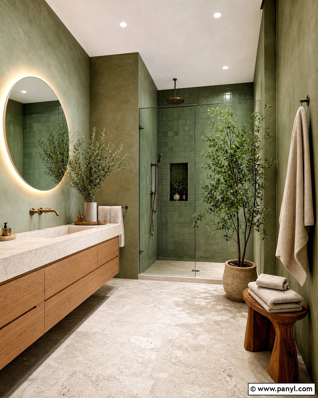 Moss Green Modern Organic Bathroom - 20 green bathroom inspo ideas