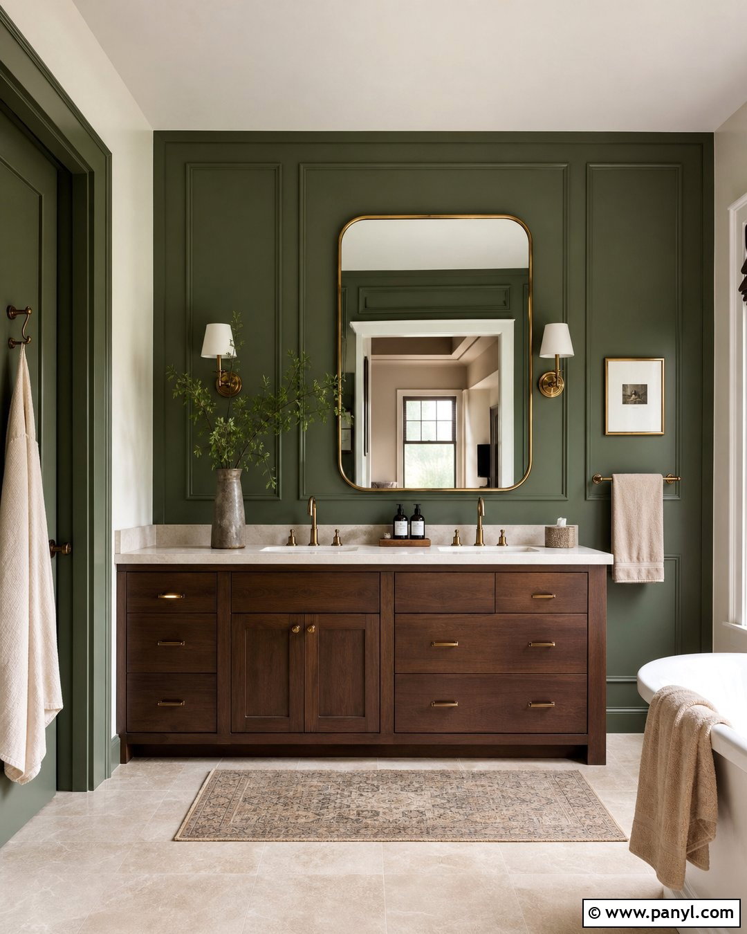 Moss Green Paneled Bathroom Wall - 35 Green Accent Wall Bathroom Ideas