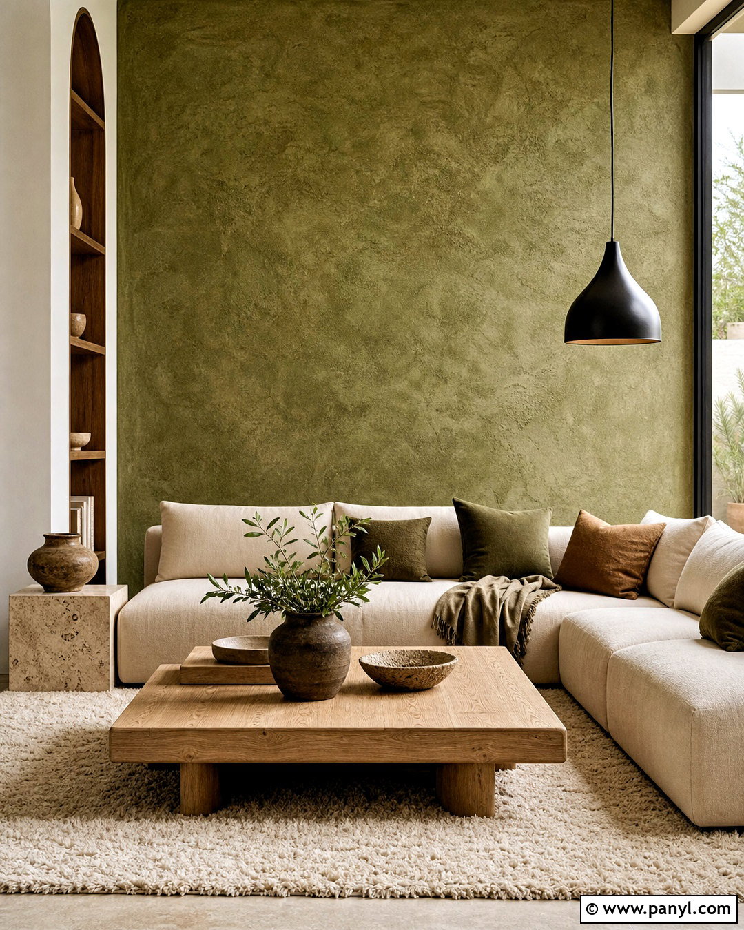 Moss Green Plaster Wall - 20 green statement wall ideas