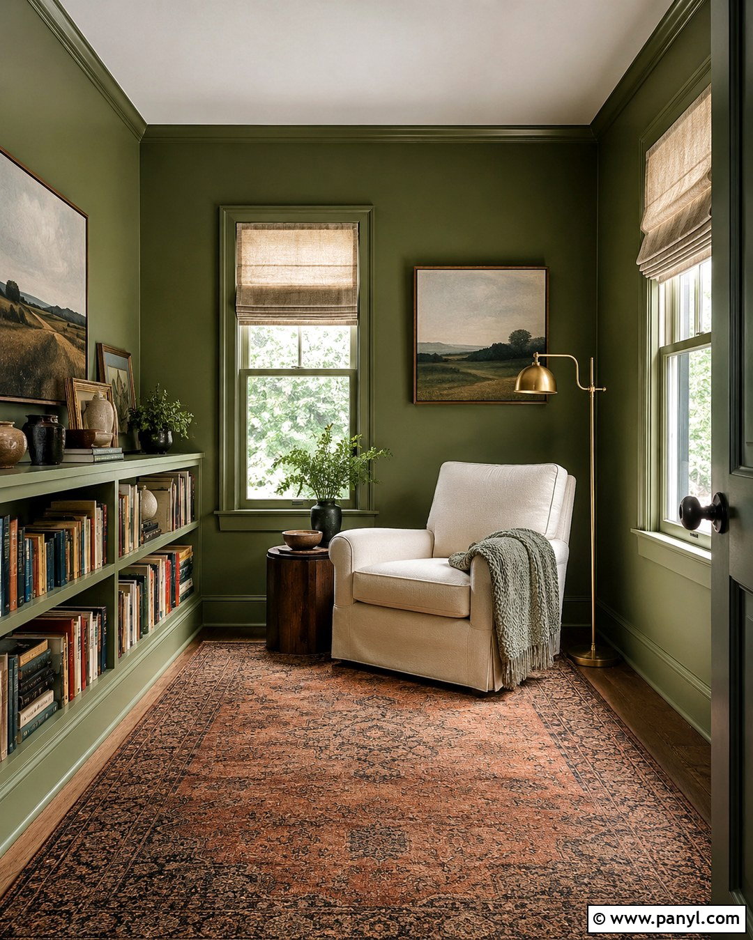 Moss Green Reading Room Walls - 20 Rich Green Wall Paint Ideas