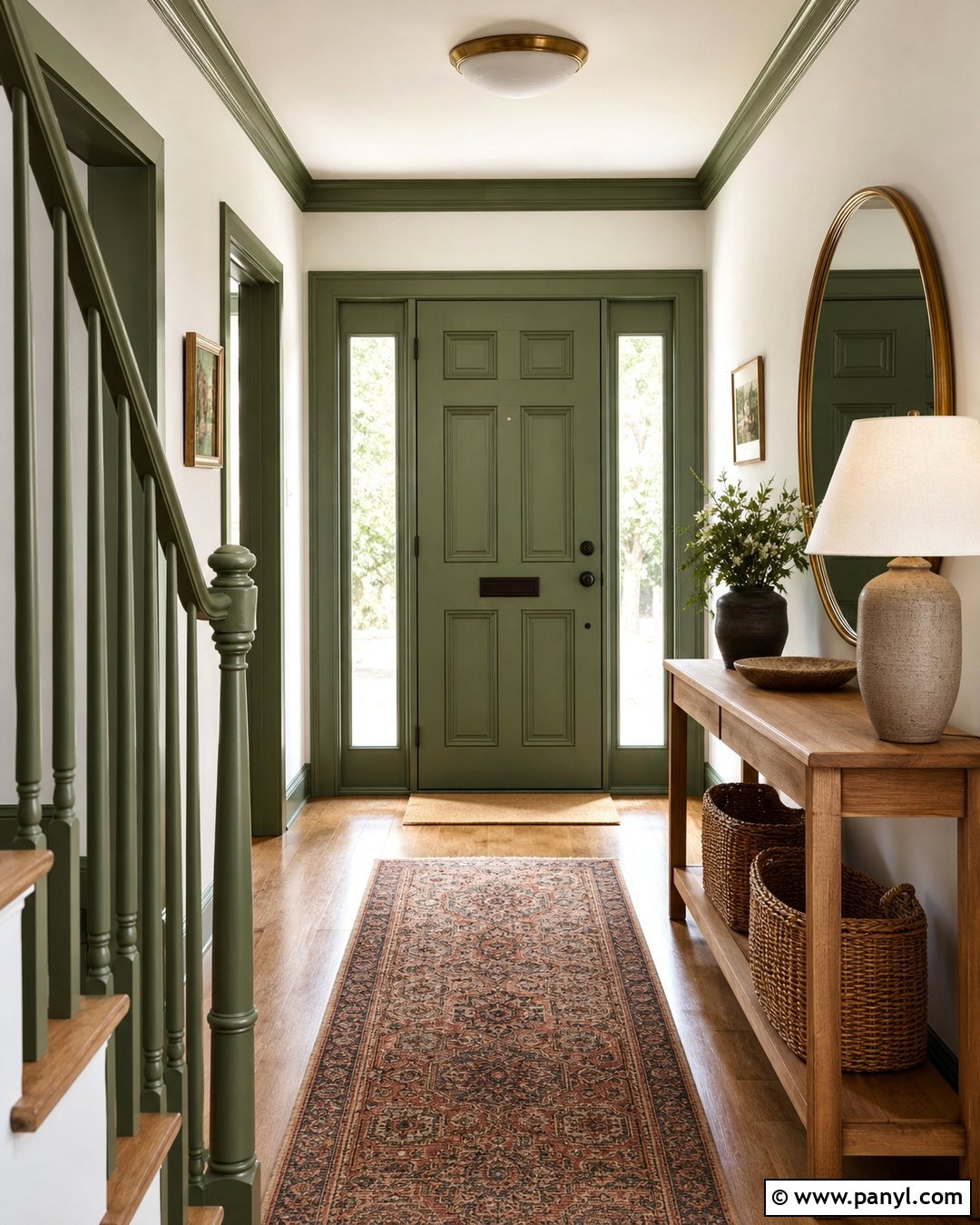Moss Green Trim Entryway - 35 green trim white walls