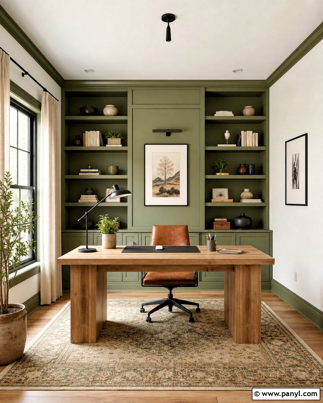 Moss Green Trim Home Office - 20 white walls green trim ideas