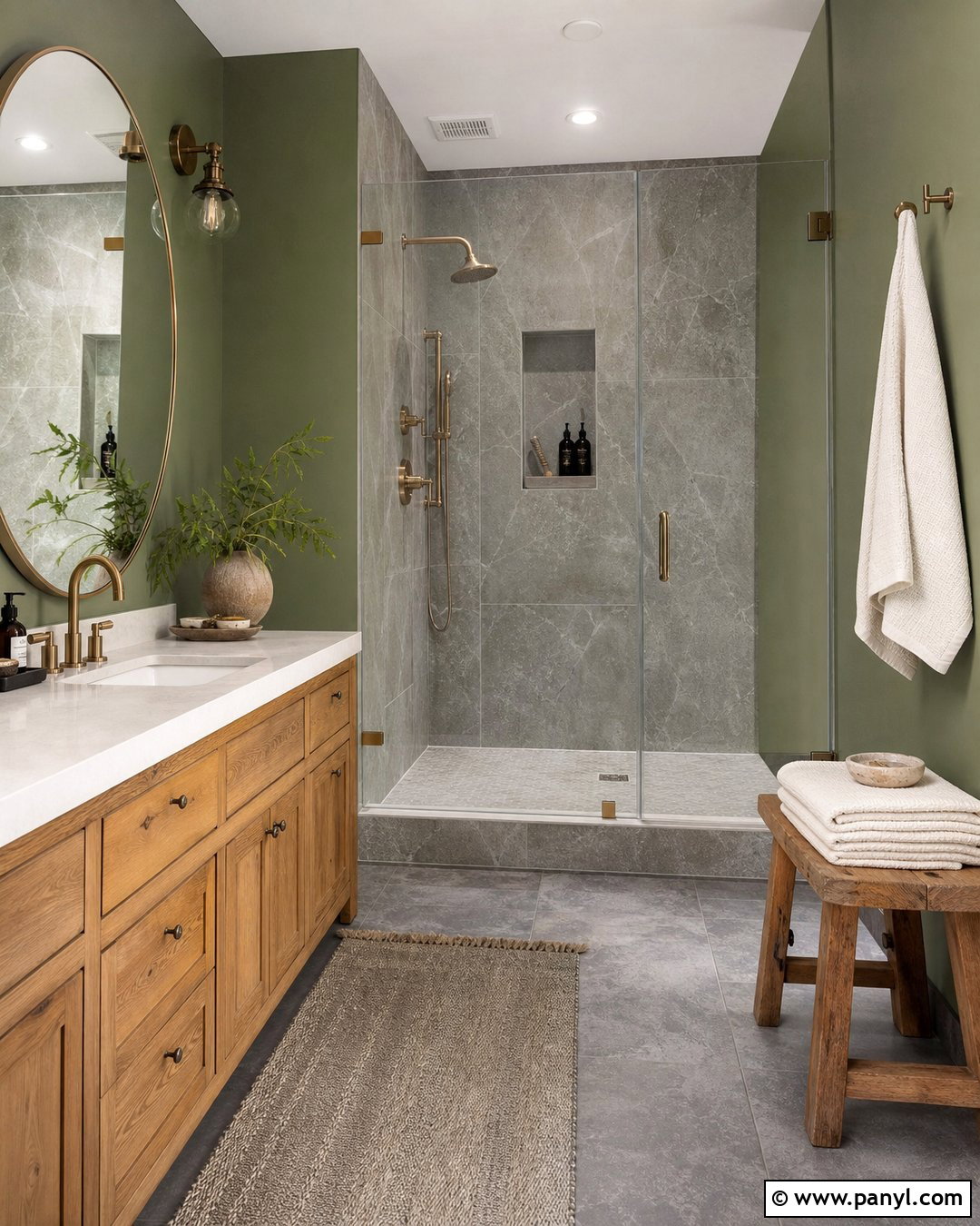 Moss Green Walls With Gray Stone Shower Tiles - 20 Grey Tiles Green Walls