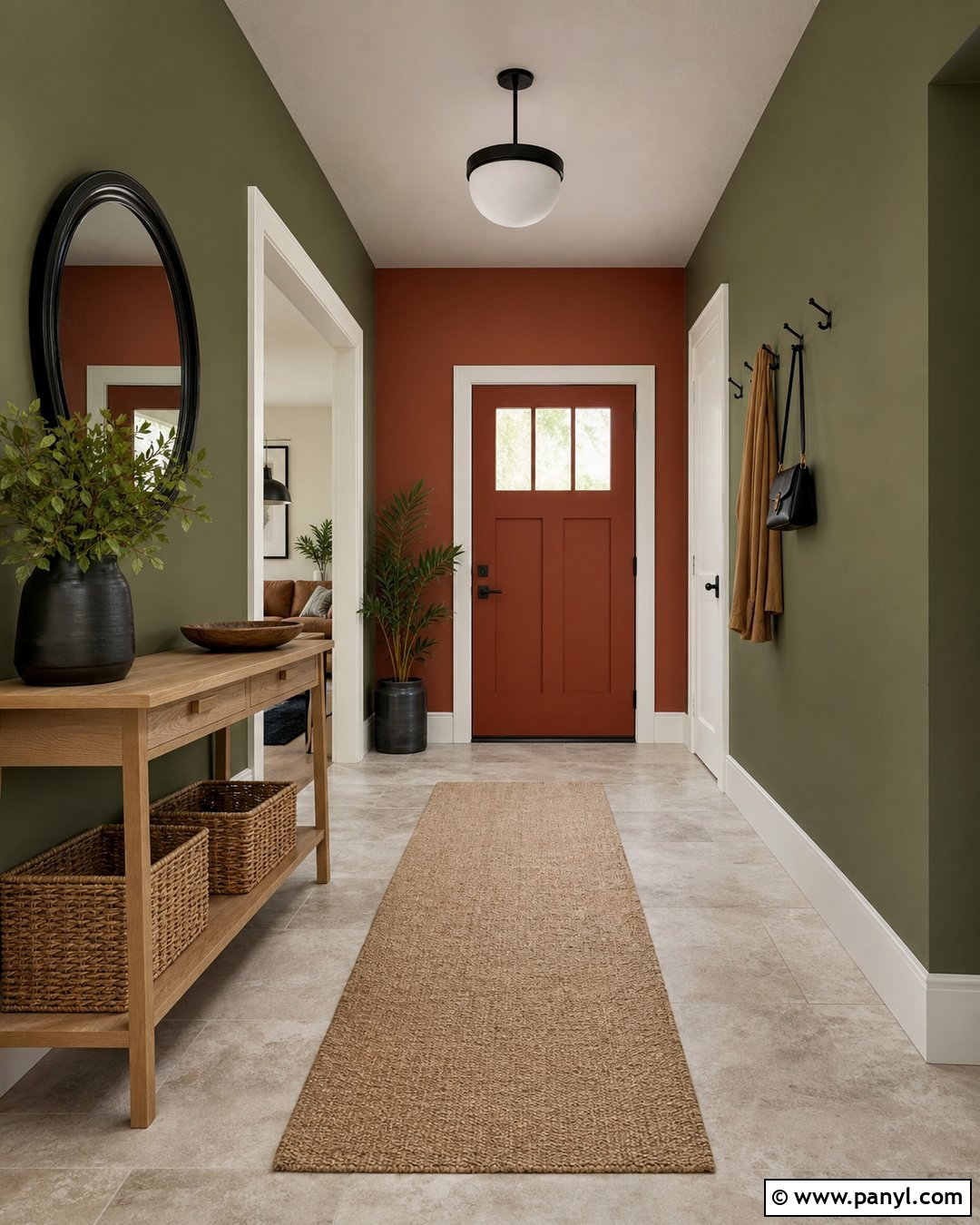 Moss Green Walls With Red Clay Entryway - 20 Red And Green Wall Paint Ideas