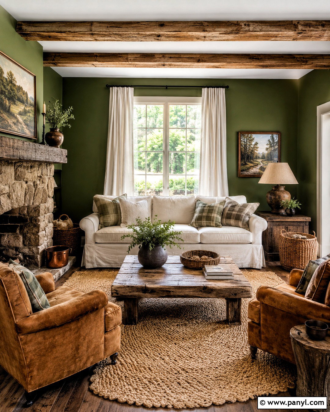 Moss Green Walls With Rustic Decor - 20 living room with green walls
