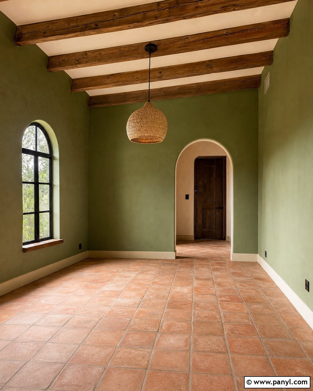 Moss Green Walls With Terracotta Tile - 20 Empty Room With Green Walls