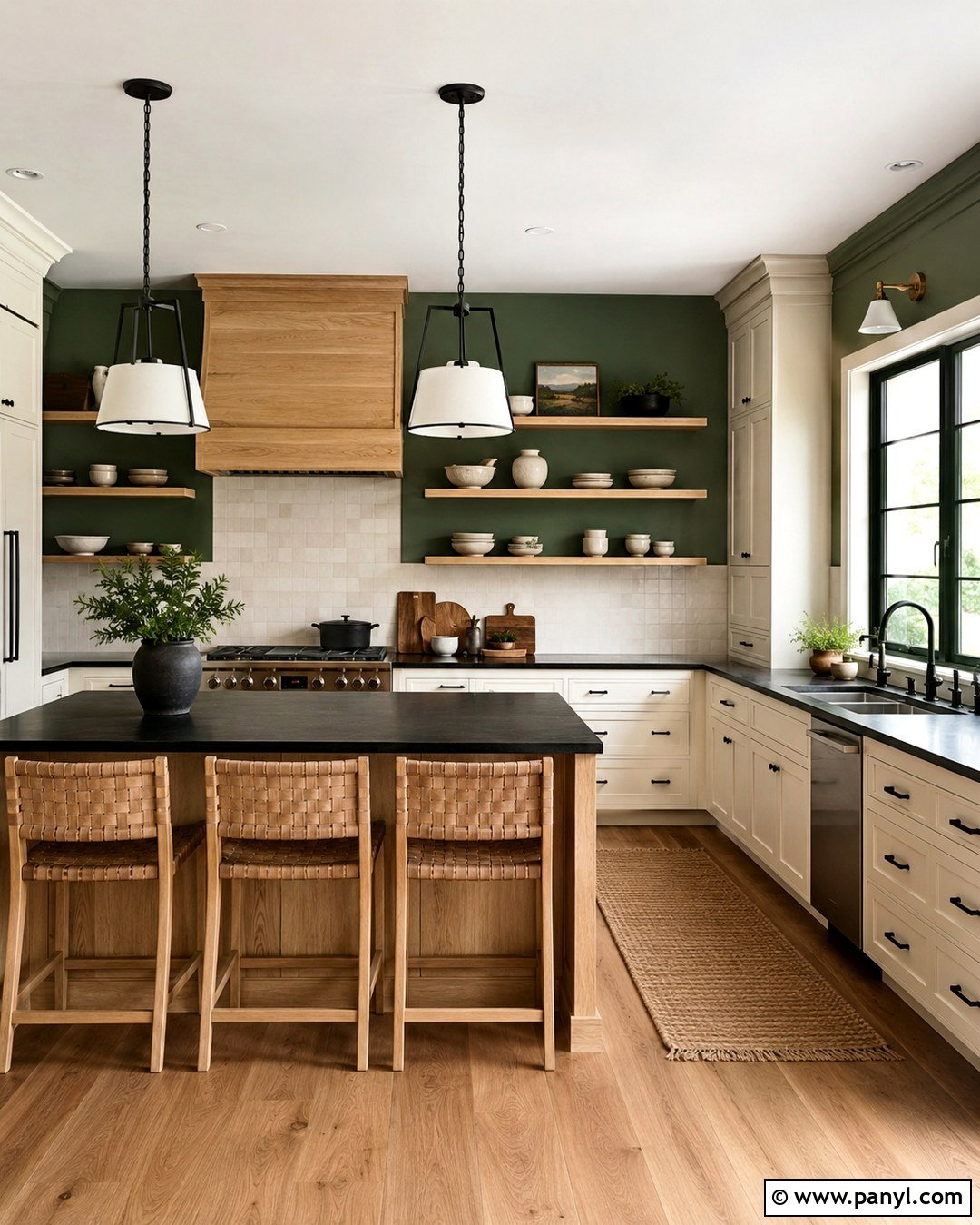 Moss Green Walls With White Cabinets And Wood Accents - 20 Black And White Kitchen With Green Walls
