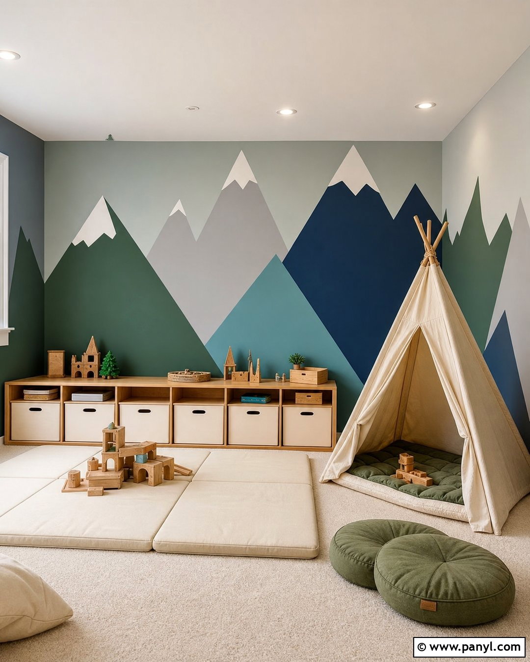 Mountain Color Block Wall - 20 Color Block Wall Playroom Ideas