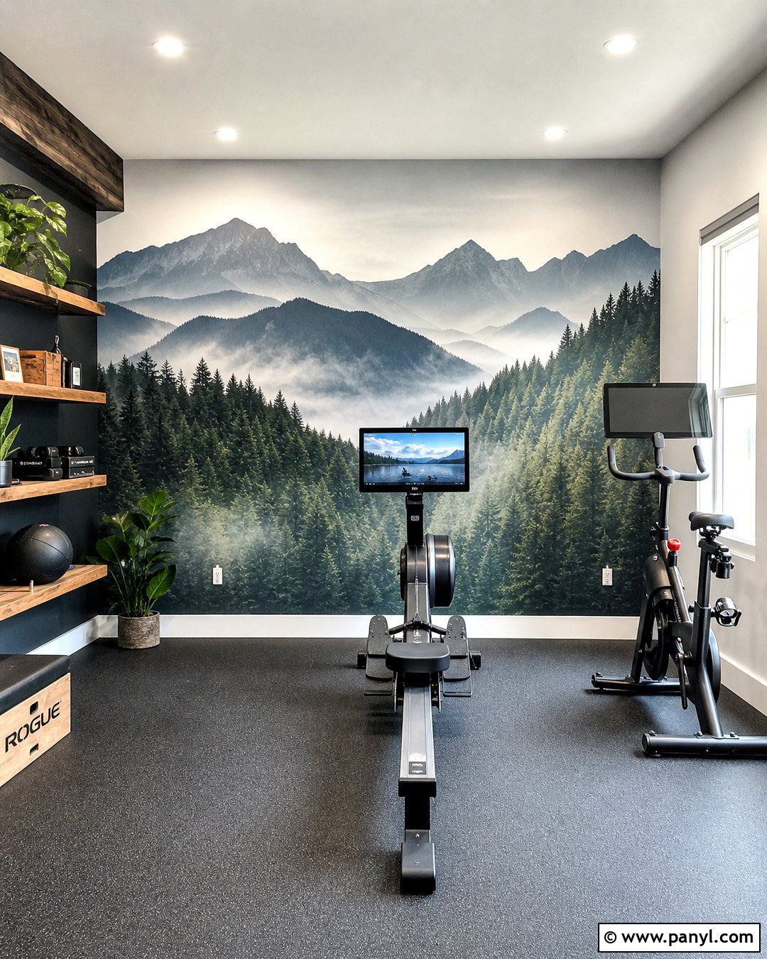 Mountain Mural Home Gym Accent Wall - 20 home gym accent wall ideas