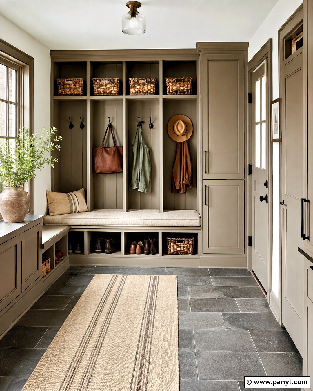 Mudroom With Taupe Trim - 35 Taupe Trim White Walls