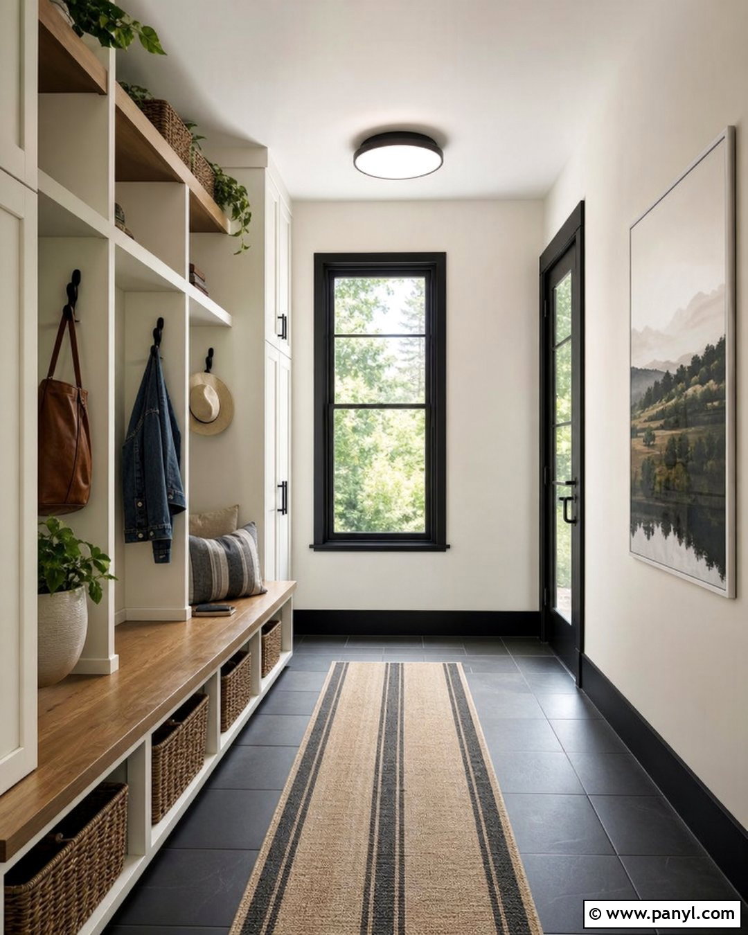 Mudroom With White Walls And Black Baseboards - 20 White Walls Black Baseboards