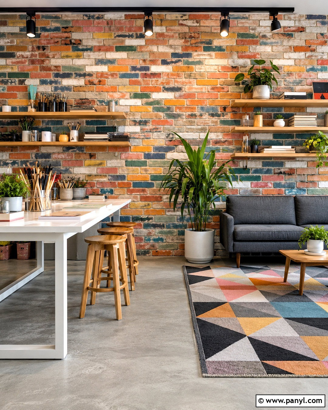 Multicolor Brick Wall Creative Studio - 20 colored brick wall interior design ideas