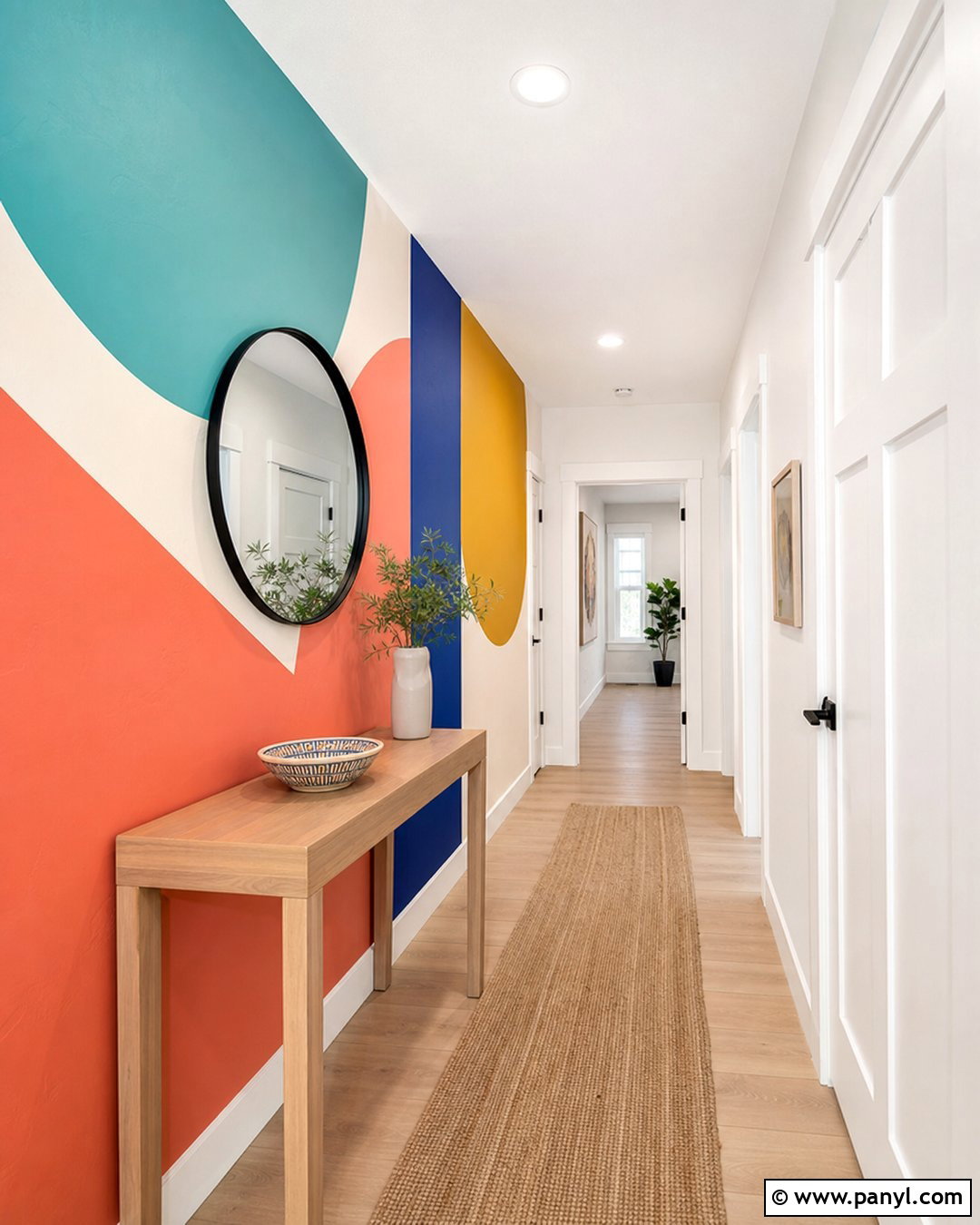 Multicolor Geometric Hallway Accent Wall - 20 Bright Color Accent Wall Inspiration Ideas