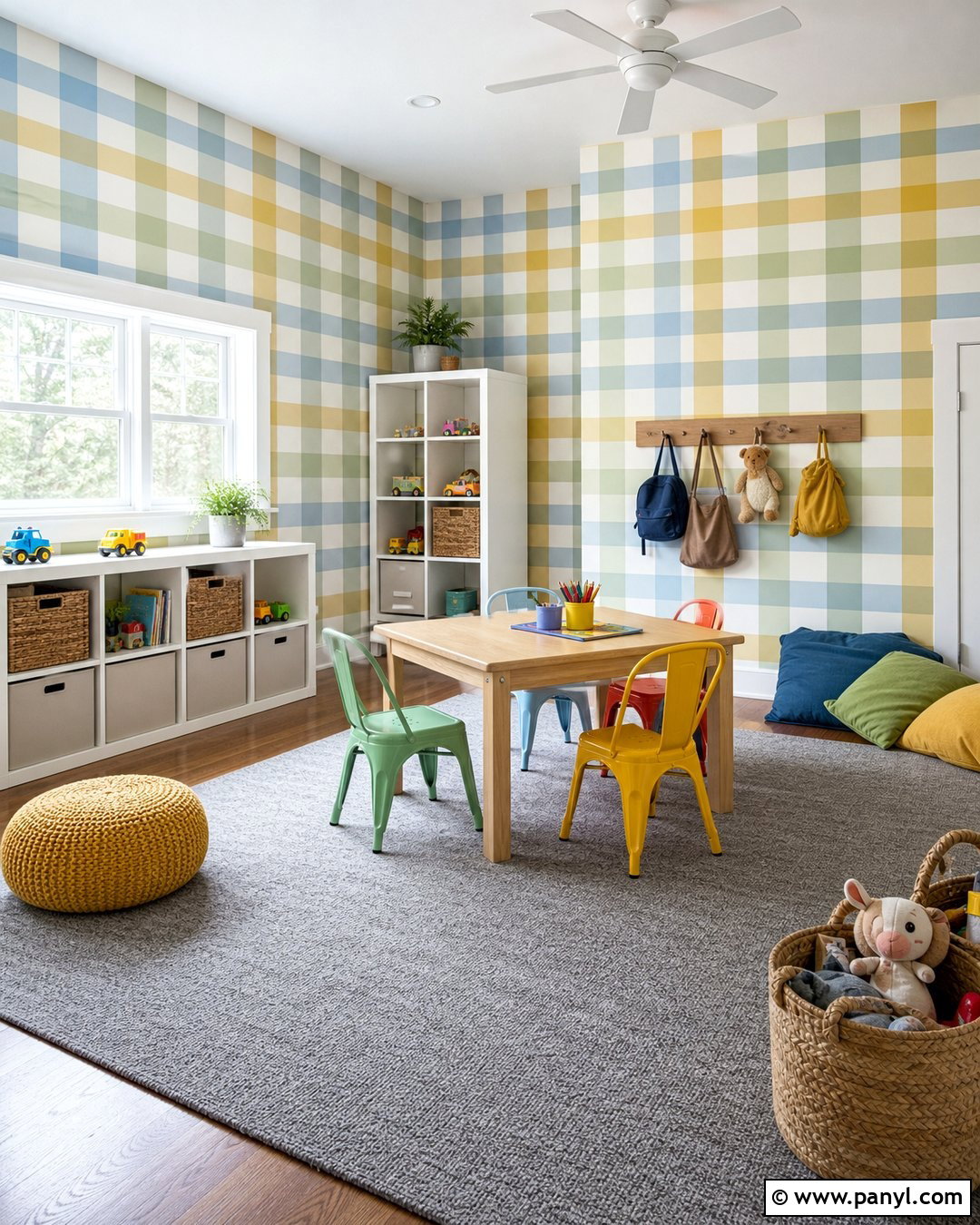 Multicolor Gingham Painted Playroom Walls - 30 Gingham Painted Walls