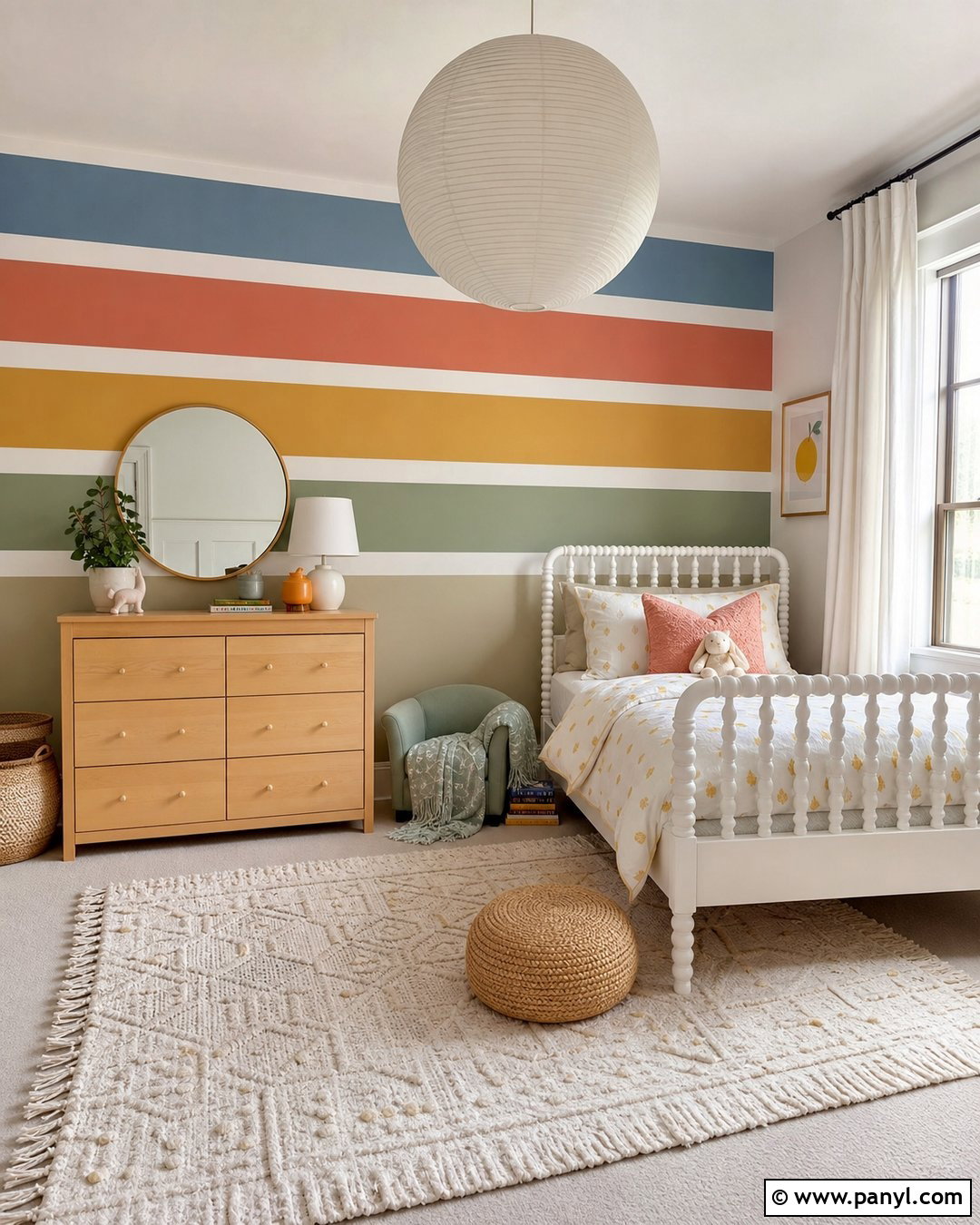 Multicolor Striped Kids Room Accent Wall - 35 colorful accent wall ideas
