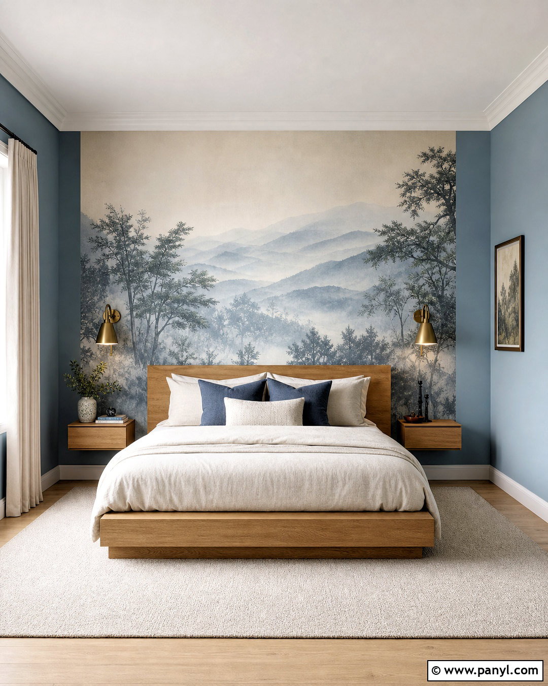 Mural Wallpaper With Dusty Blue Walls - 20 wallpaper combo ideas