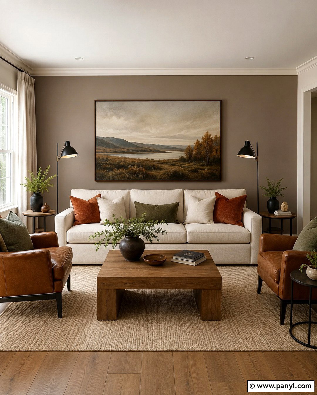 Mushroom Accent Wall With Cream Sofa - 20 Mushroom Color Accent Wall Ideas