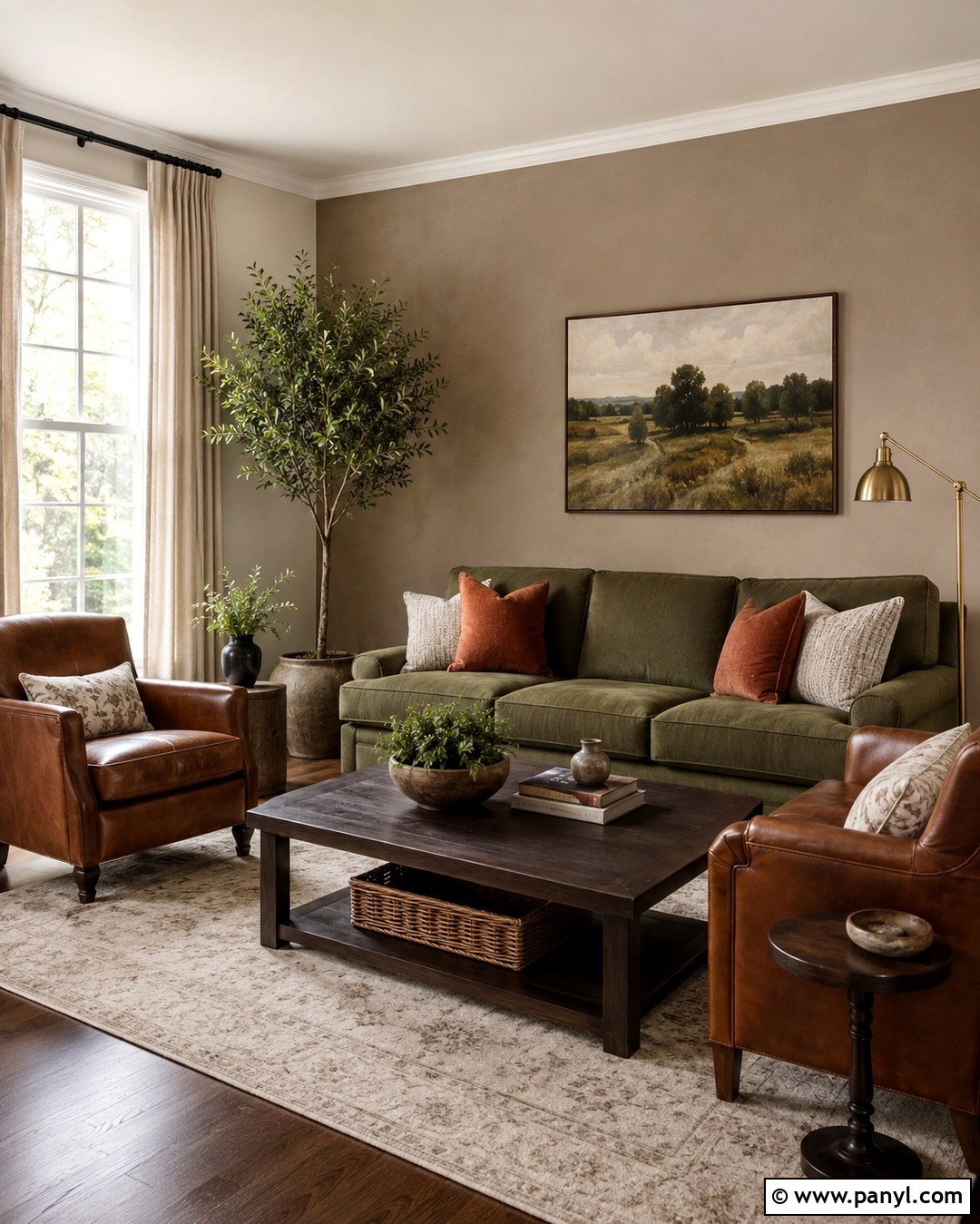 Mushroom Accent Wall With Olive Sofa - 20 Mushroom Color Accent Wall Ideas