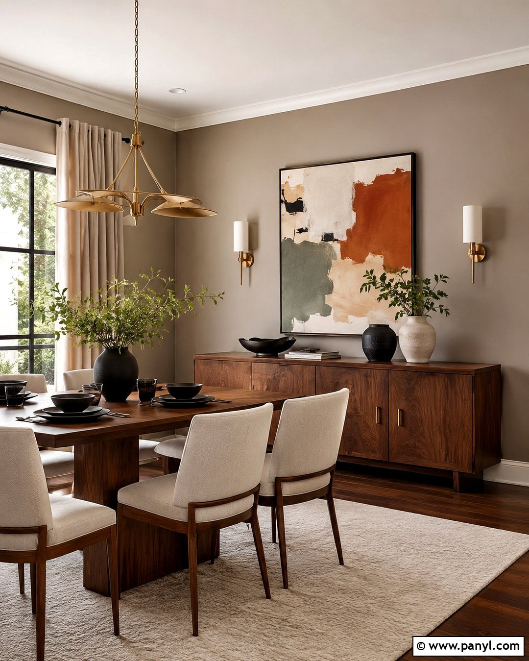 Mushroom Accent Wall With Walnut Furniture - 20 Mushroom Color Accent Wall Ideas