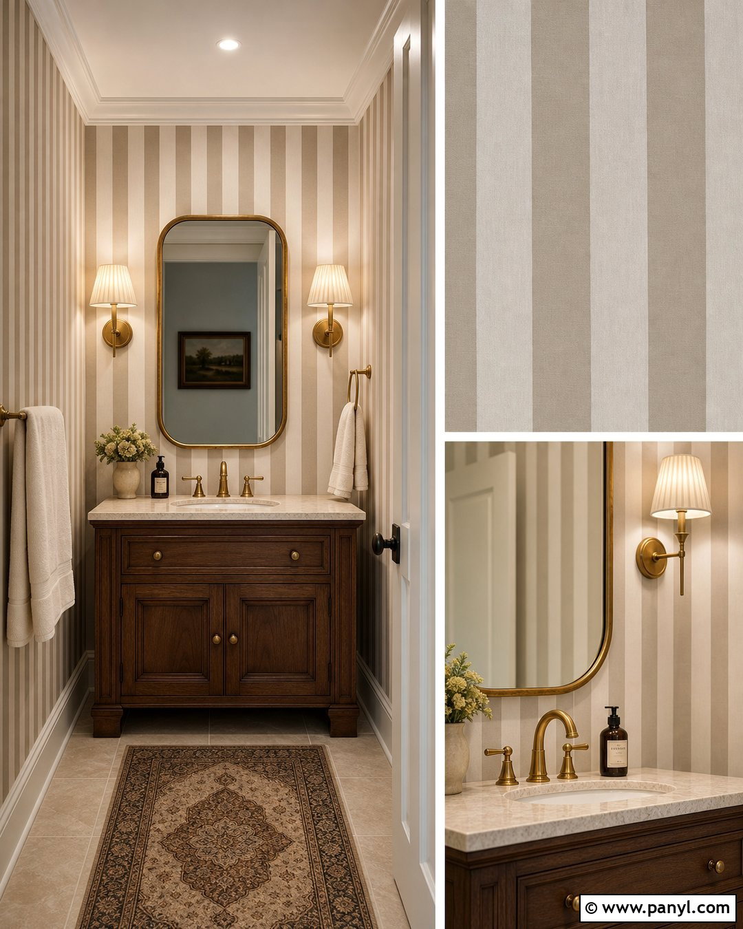 Mushroom And Cream Powder Room Stripes - 20 Neutral Color Wall Stripes