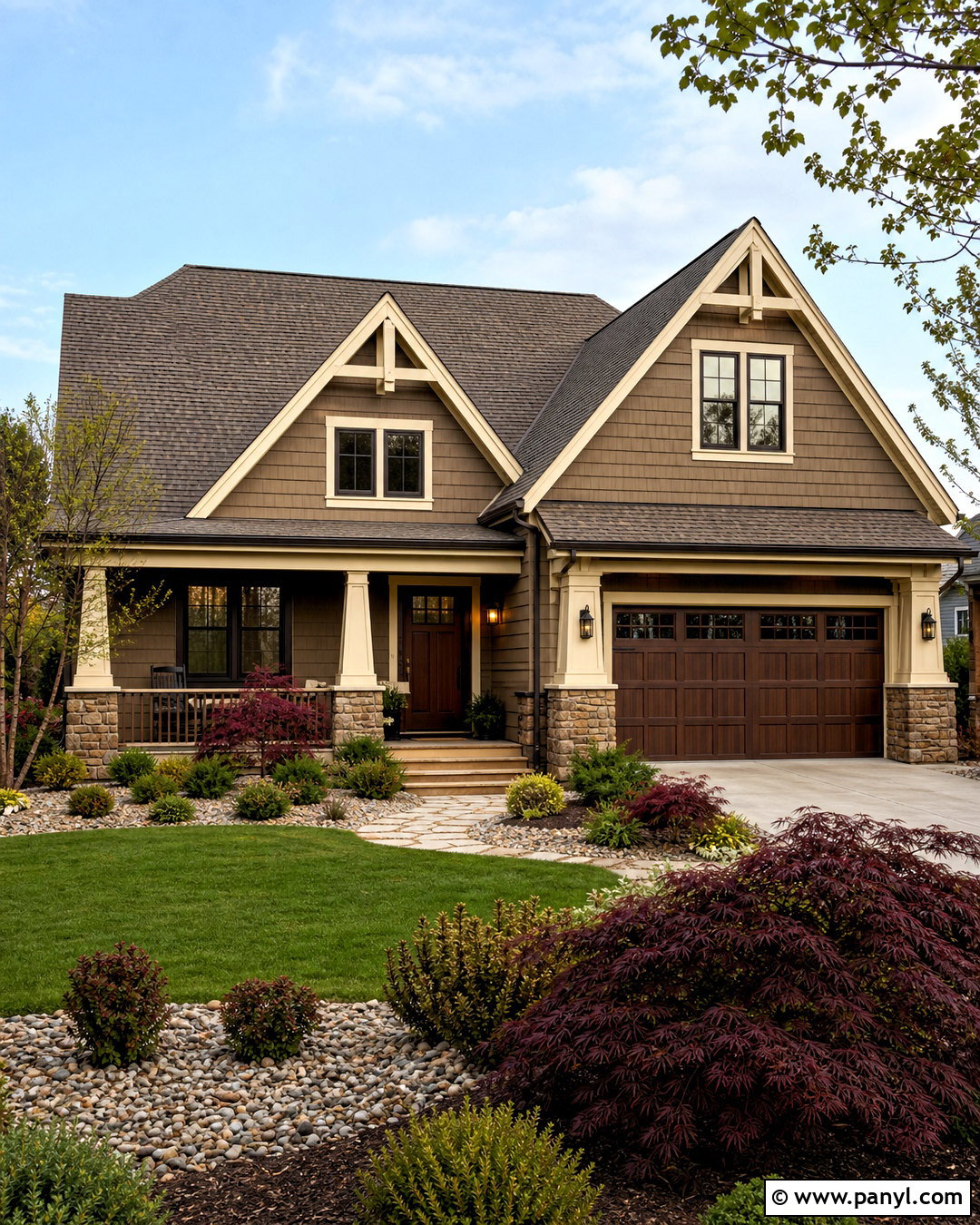 Mushroom Brown House Color With Cream Trim - 20 house color ideas
