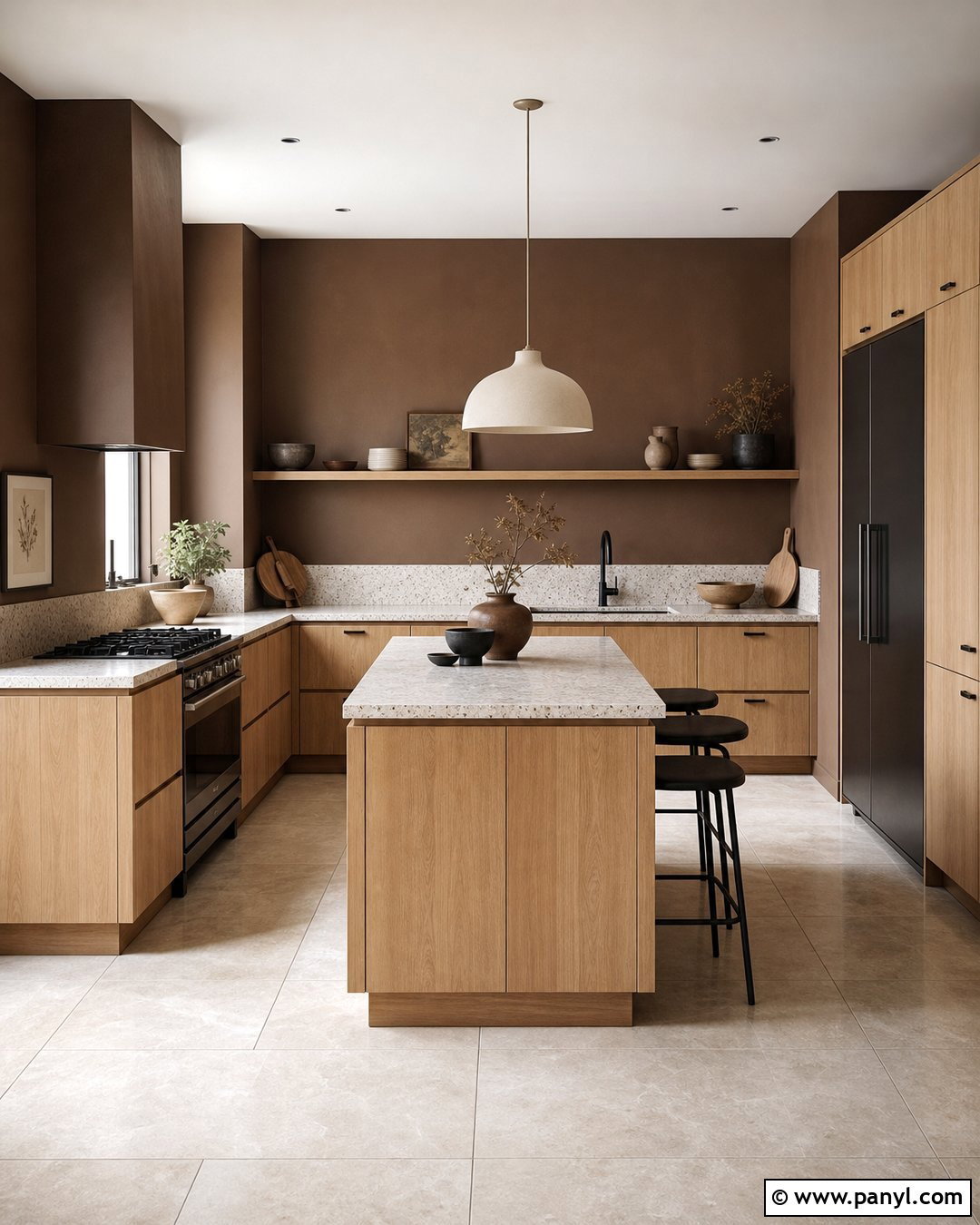 Mushroom Brown Kitchen Walls With White Oak Cabinets - 20 Modern Kitchen With Brown Walls
