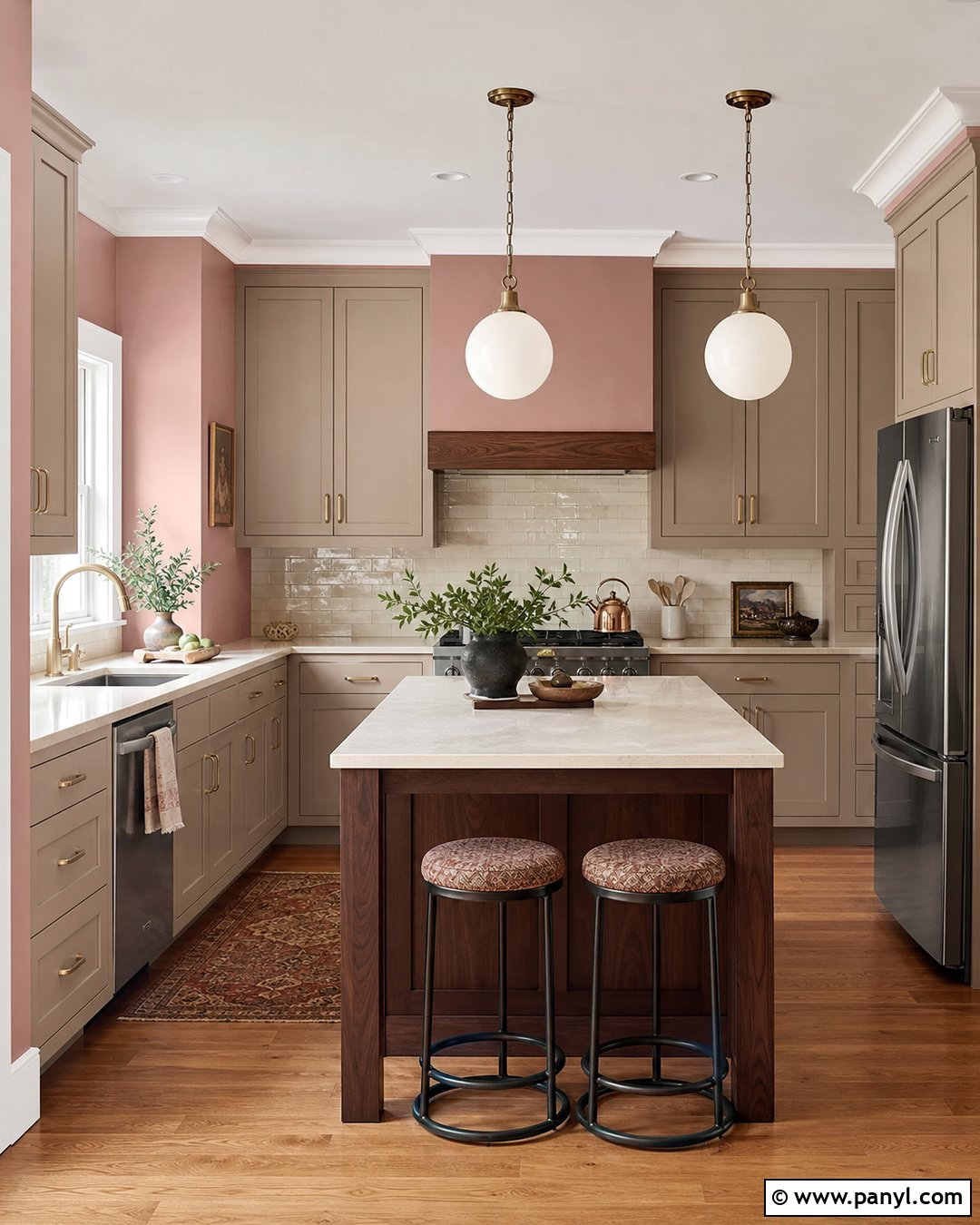 Mushroom Cabinets With Dusty Pink Walls - 20 Kitchen Cabinet And Wall Paint Ideas