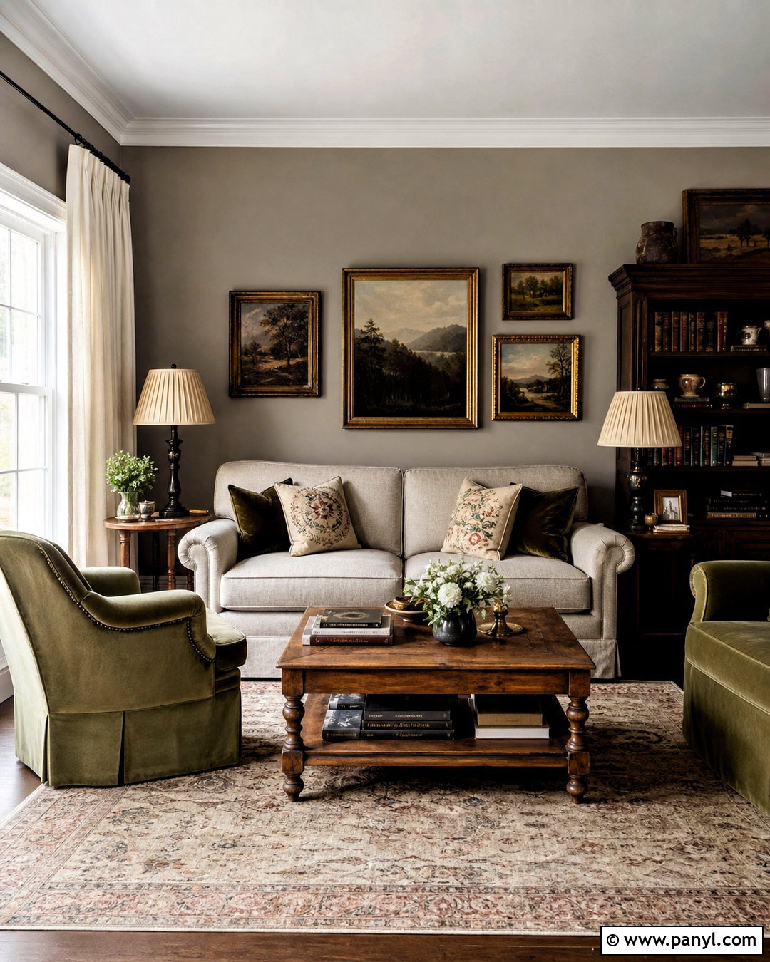 Mushroom Grey Living Room With Vintage Decor - 20 grey paint living room ideas